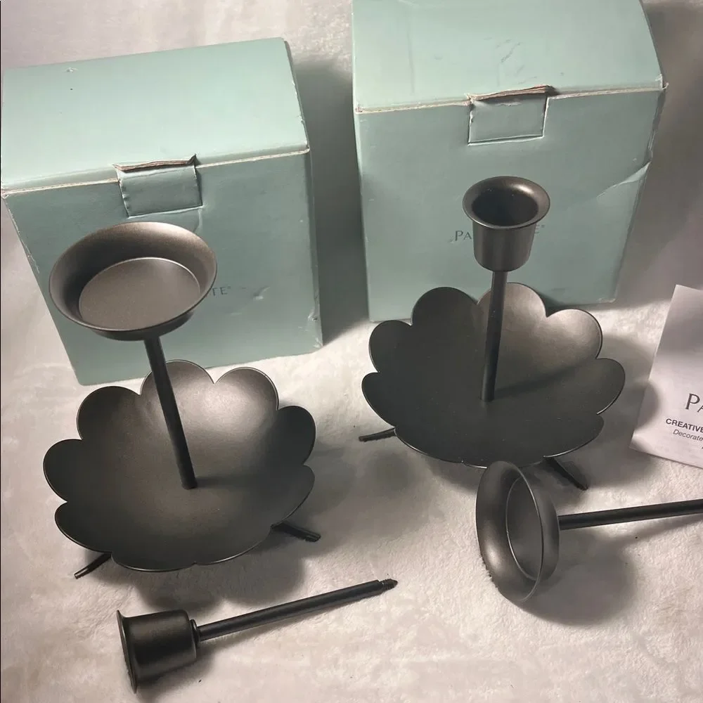 PartyLite Black Metal Flower Candle Holders - Set of 2